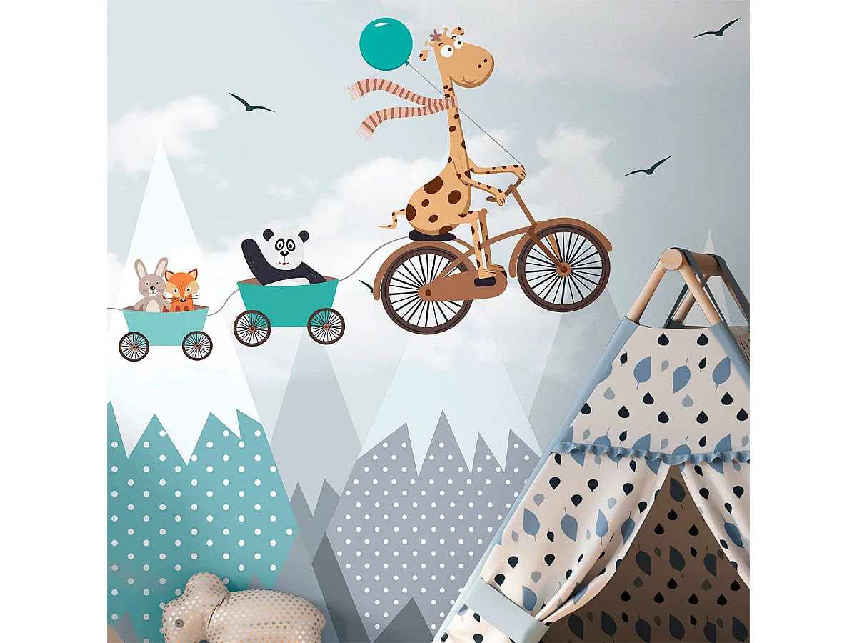 Papier peint panoramique préencollé animaux dans les montagnes scandinaves H 250 x L 360 cm