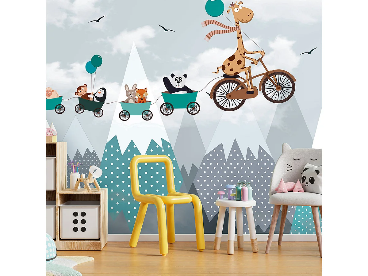 Papier peint panoramique préencollé animaux dans les montagnes scandinaves H 250 x L 360 cm