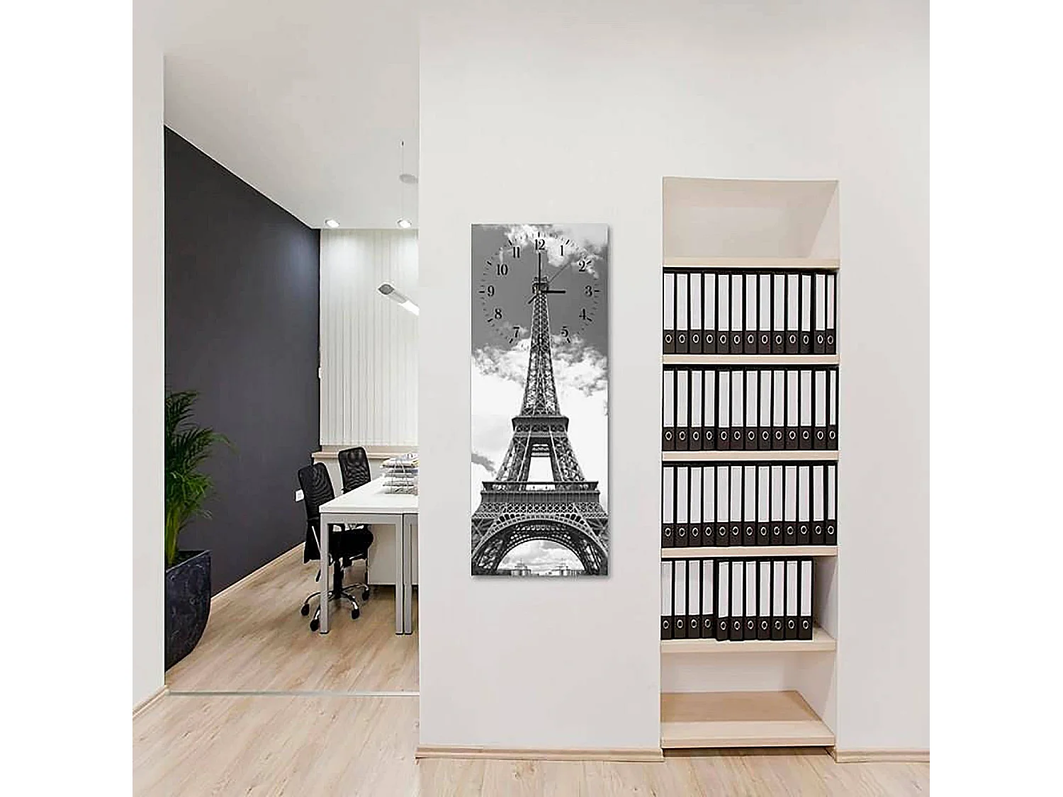 Horloge Murale Design Tour Eiffel en Monochrome - 40 x 118 cm