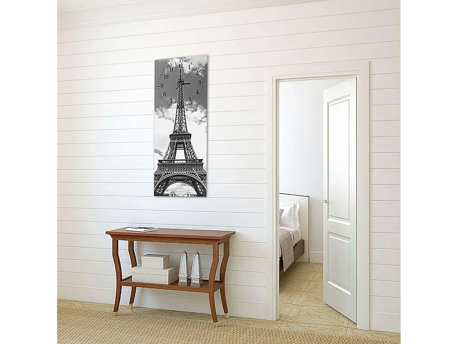 Horloge Murale Design Tour Eiffel en Monochrome - 40 x 118 cm
