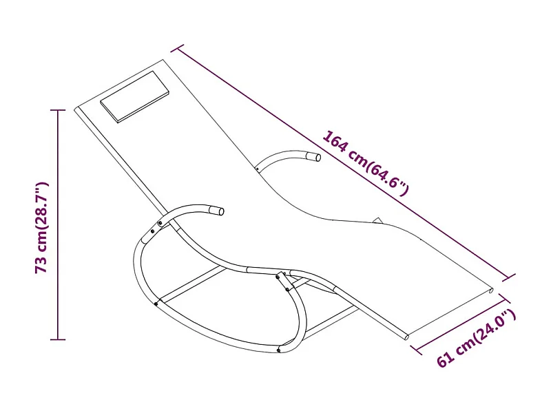 Tumbona tumbona para tomar el sol cama de jardín terraza mecedora exterior acero negro y textileno 02_0012975