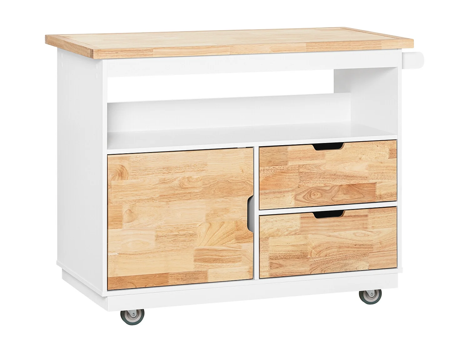 SoBuy FKW107-II-WN Desserte Roulante Chariot de Cuisine Meuble de Rangement Buffet Multifonctionnel avec Etagère à Epices, 1 Porte et 2 tiroirs