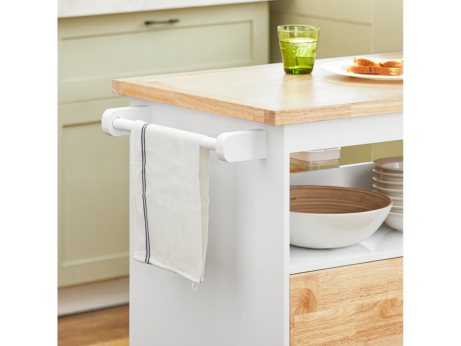 SoBuy FKW107-II-WN Desserte Roulante Chariot de Cuisine Meuble de Rangement Buffet Multifonctionnel avec Etagère à Epices, 1 Porte et 2 tiroirs