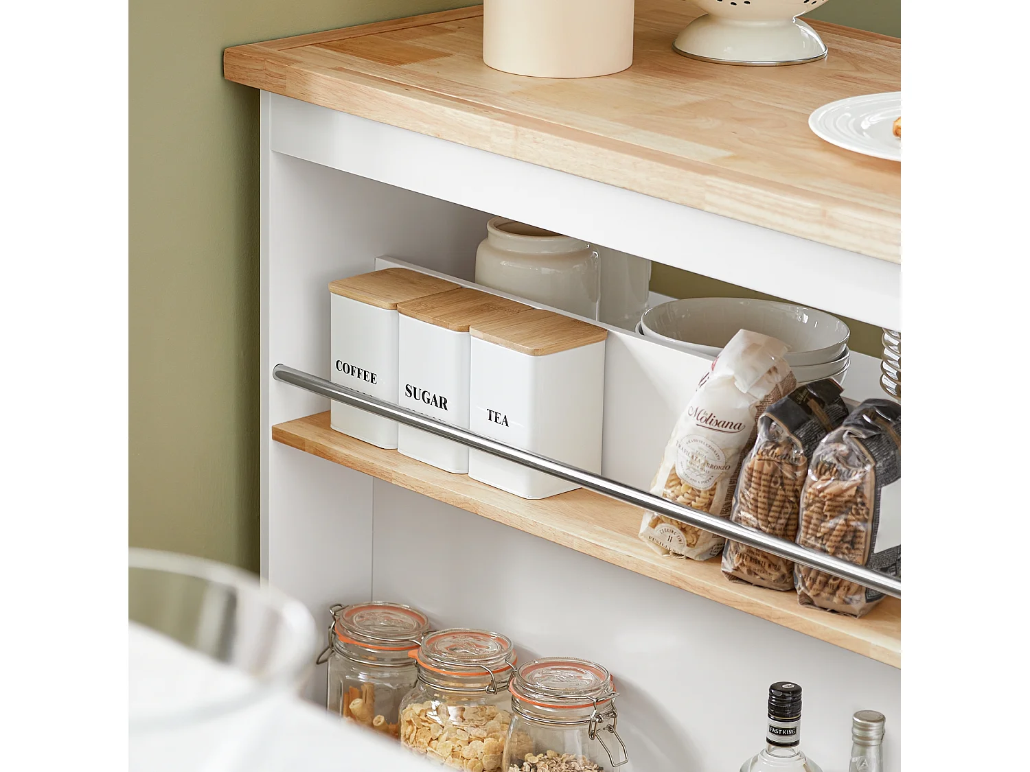 SoBuy FKW107-II-WN Desserte Roulante Chariot de Cuisine Meuble de Rangement Buffet Multifonctionnel avec Etagère à Epices, 1 Porte et 2 tiroirs