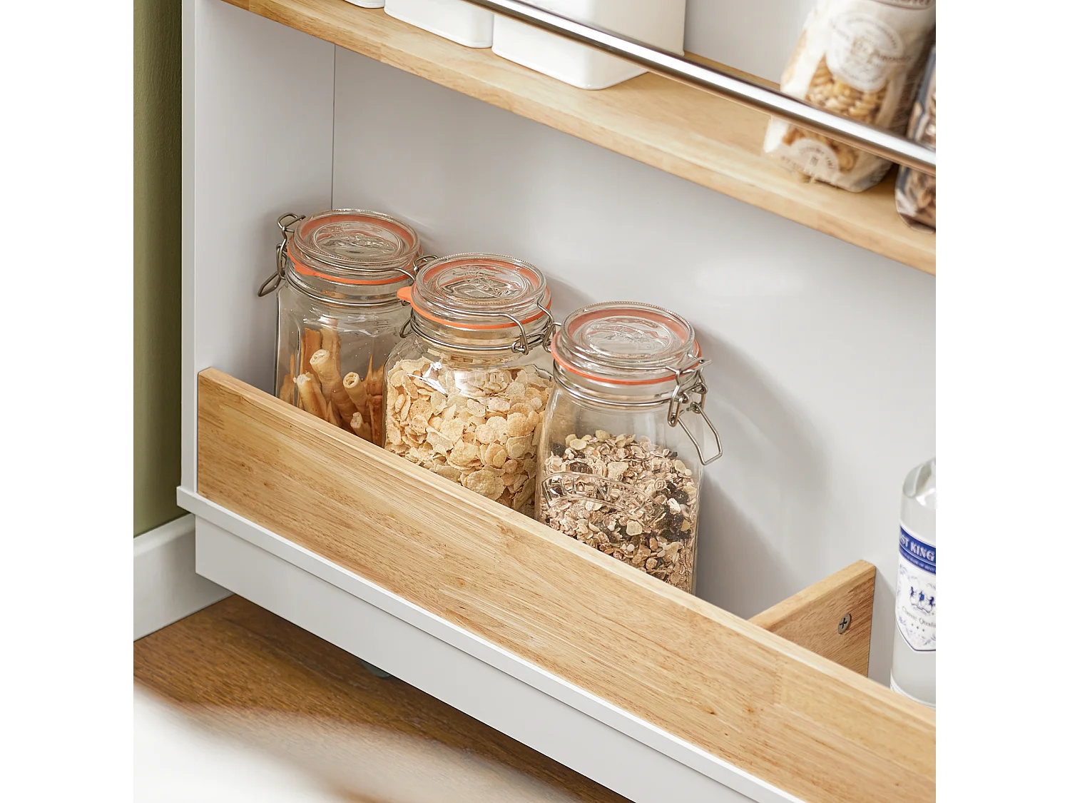 SoBuy FKW107-II-WN Desserte Roulante Chariot de Cuisine Meuble de Rangement Buffet Multifonctionnel avec Etagère à Epices, 1 Porte et 2 tiroirs