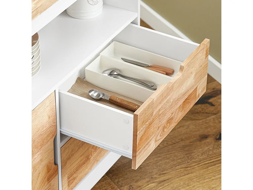 SoBuy FKW107-II-WN Desserte Roulante Chariot de Cuisine Meuble de Rangement Buffet Multifonctionnel avec Etagère à Epices, 1 Porte et 2 tiroirs