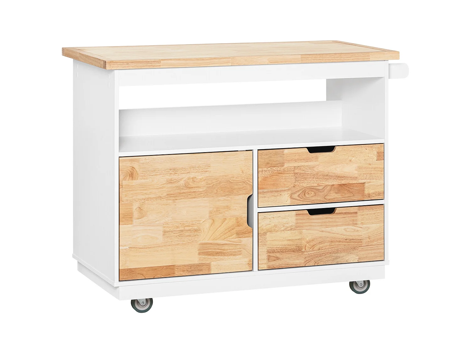SoBuy FKW107-II-WN Verrijdbare serveerkeukenwagen Multifunctionele buffetopberger met kruidenrek, 1 deur en 2 lades