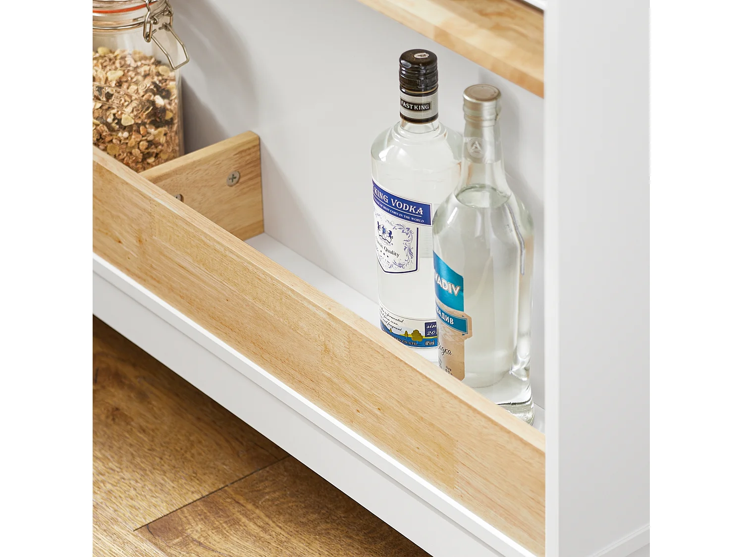 SoBuy FKW107-II-WN Desserte Roulante Chariot de Cuisine Meuble de Rangement Buffet Multifonctionnel avec Etagère à Epices, 1 Porte et 2 tiroirs