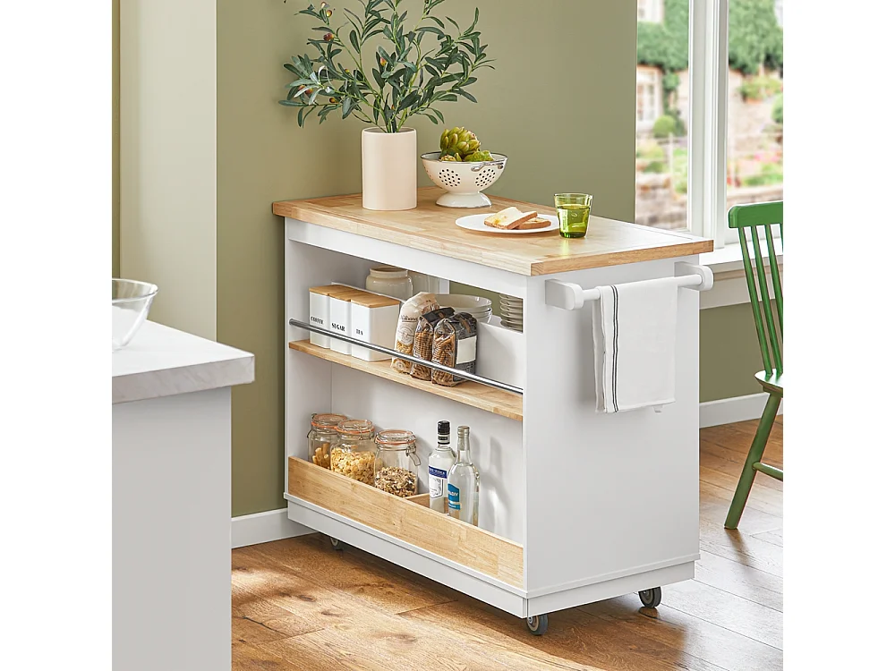 SoBuy FKW107-II-WN Desserte Roulante Chariot de Cuisine Meuble de Rangement Buffet Multifonctionnel avec Etagère à Epices, 1 Porte et 2 tiroirs