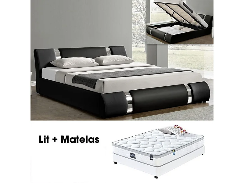 Ensemble Matelas Sommier Coffre Noir 160 Nova