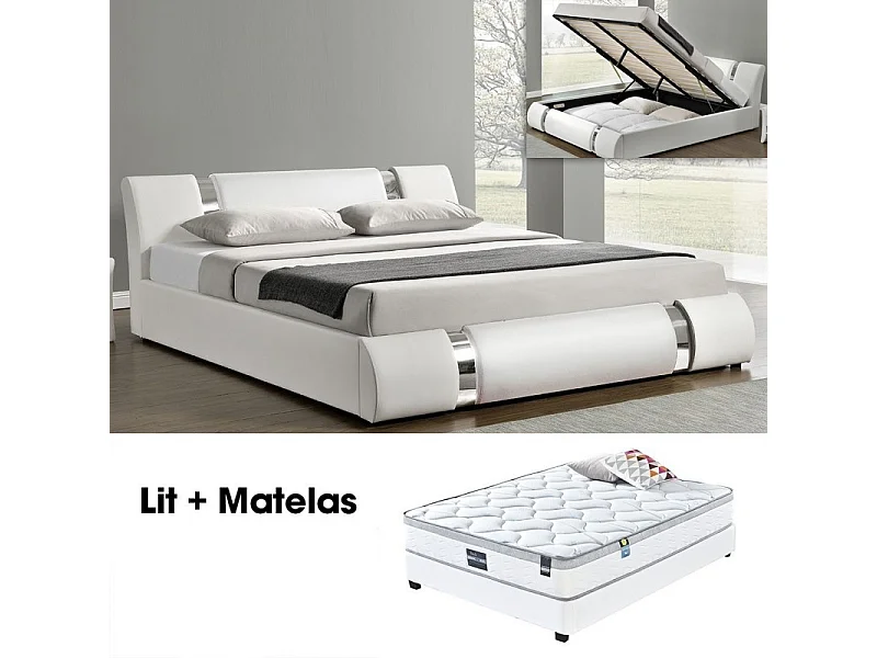Ensemble Matelas Sommier Coffre Blanc 160 Nova