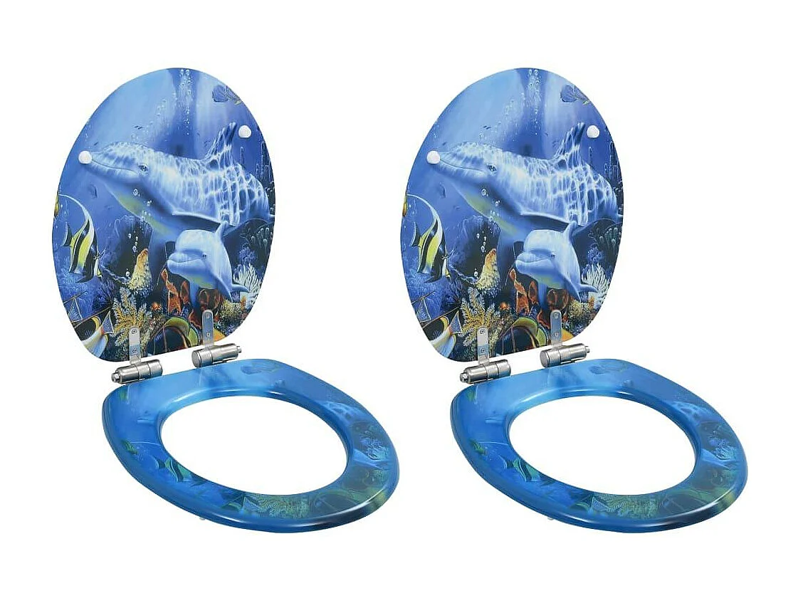 Juego de dos asientos de inodoro de MDF y tapa con cierre suave delfín 02_0002966