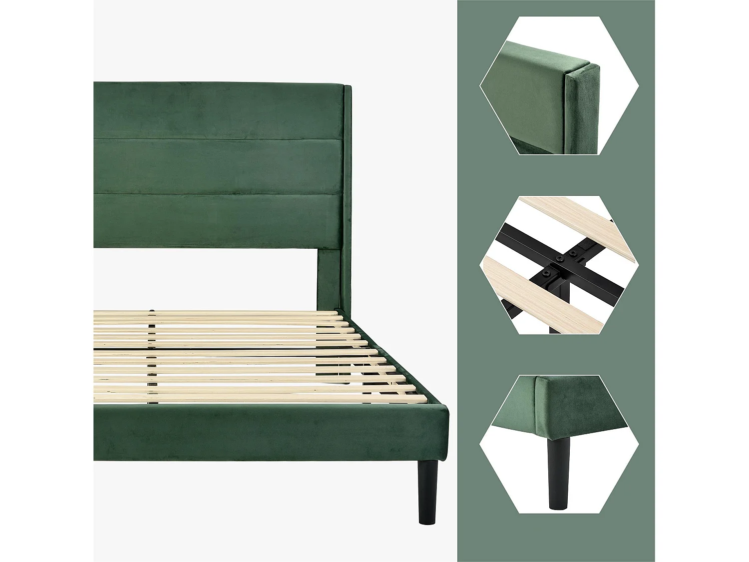 Fluweel gestoffeerd bed - 90x200cm - eigentijdse stijl - Groen