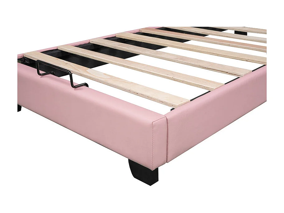 Lit enfant avec tête de lit en forme de couronne + sommier à lattes - 90x200cm - similicuir - Rose