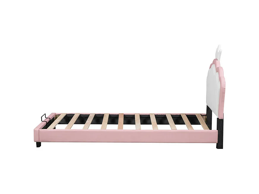 Cama infantil con cabecero en forma de corona + somier - 90x200cm - polipiel - Rosa