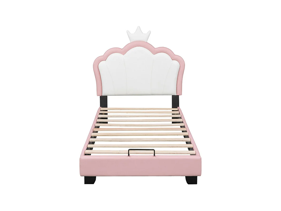 Cama infantil con cabecero en forma de corona + somier - 90x200cm - polipiel - Rosa