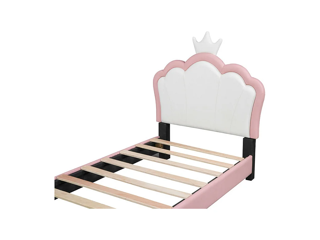 Cama infantil con cabecero en forma de corona + somier - 90x200cm - polipiel - Rosa