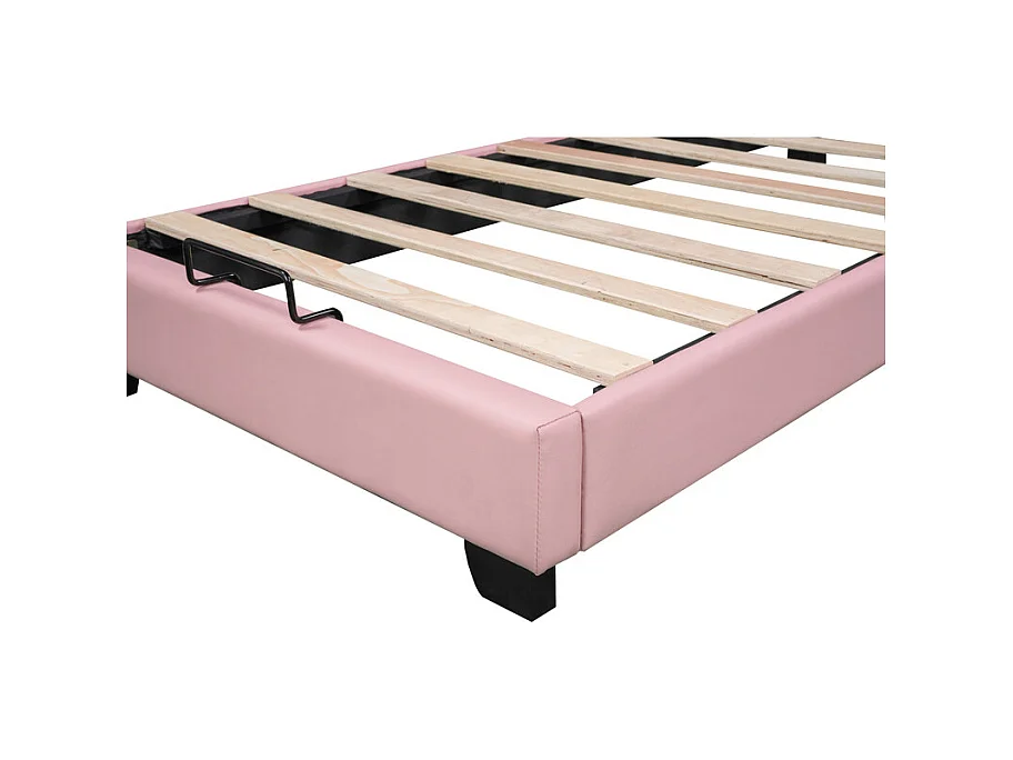 Cama infantil con cabecero en forma de corona + somier - 90x200cm - polipiel - Rosa