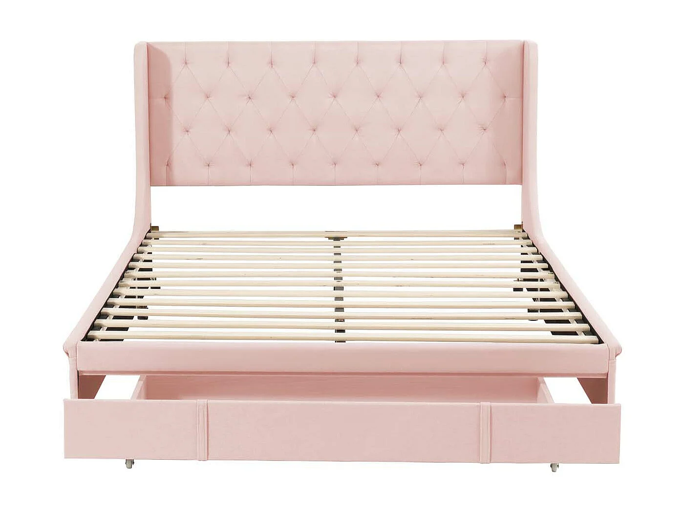 Lit rembourré en lin avec sommier à lattes + tiroir - 140x200cm - Rose