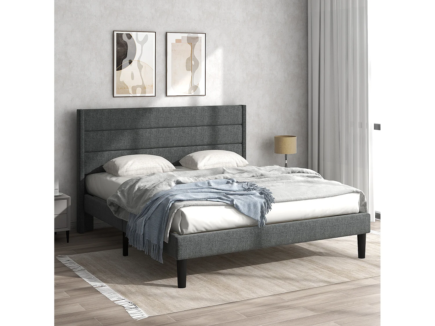 Gepolstertes Leinenbett – 140 x 200 cm – moderner Stil – Grau