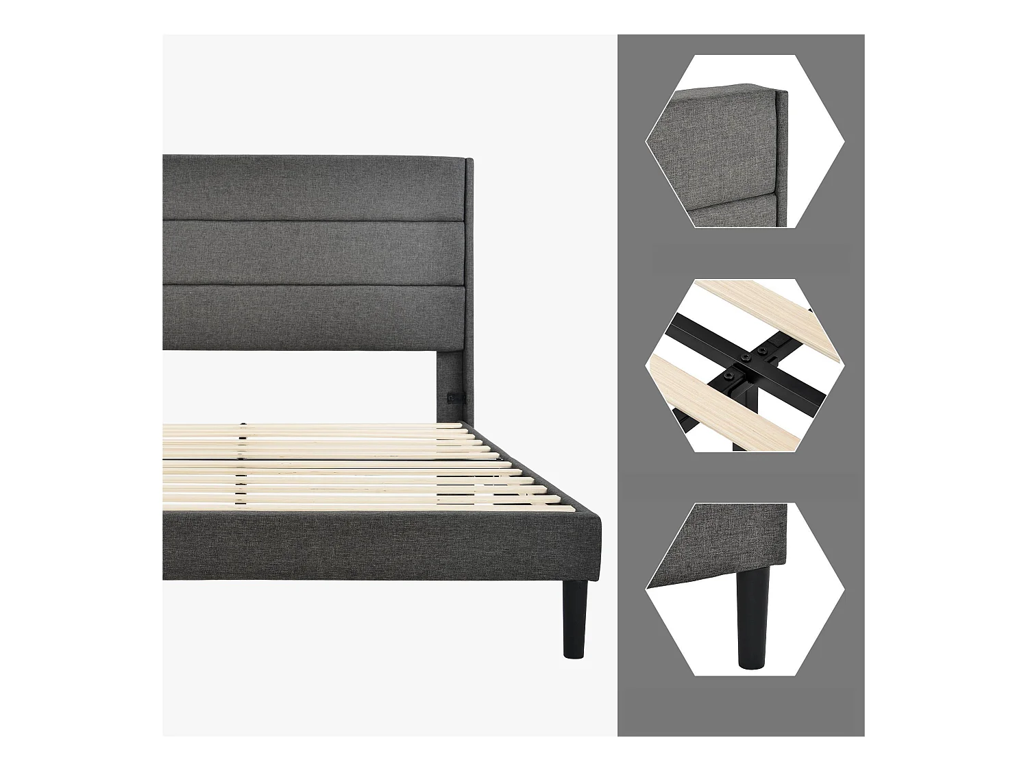 Gestoffeerd linnen bed - 140x200cm - eigentijdse stijl - Grijs