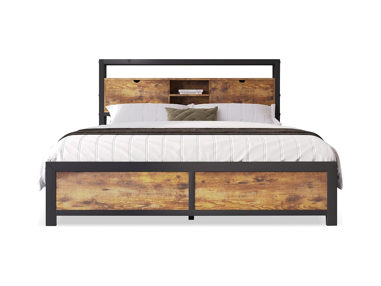 Cama para adultos 140x200 cm con espacio de almacenamiento - estructura de metal - Marrón