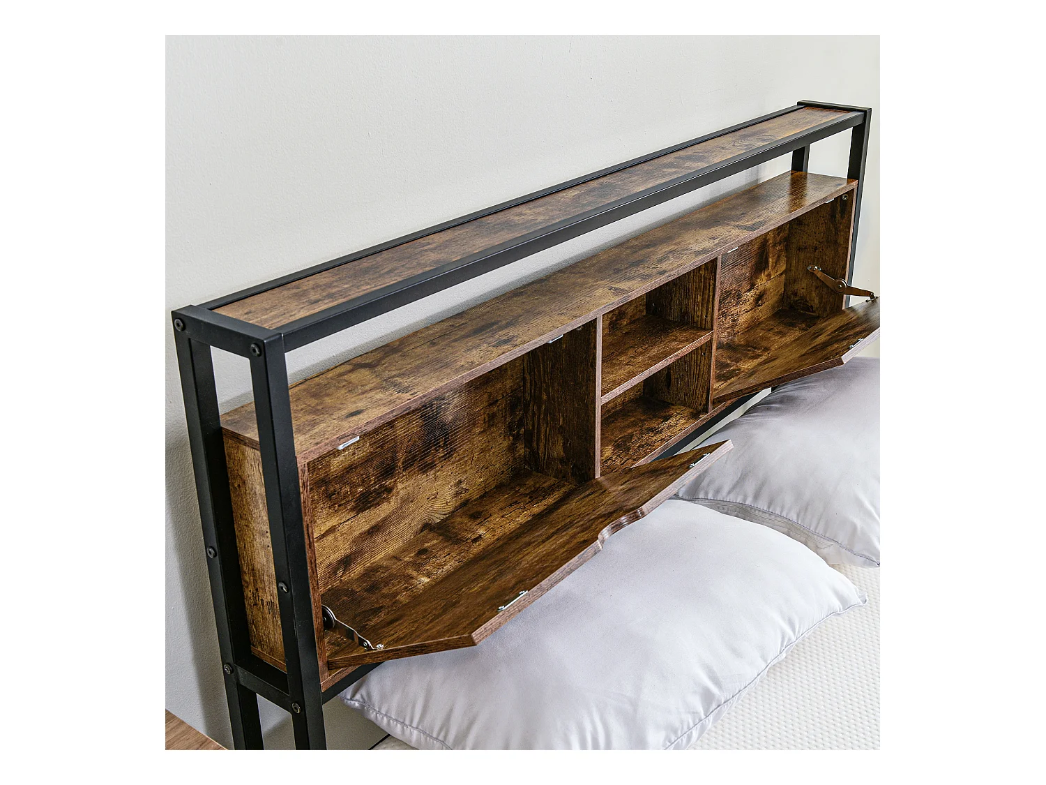 Cama para adultos 140x200 cm con espacio de almacenamiento - estructura de metal - Marrón