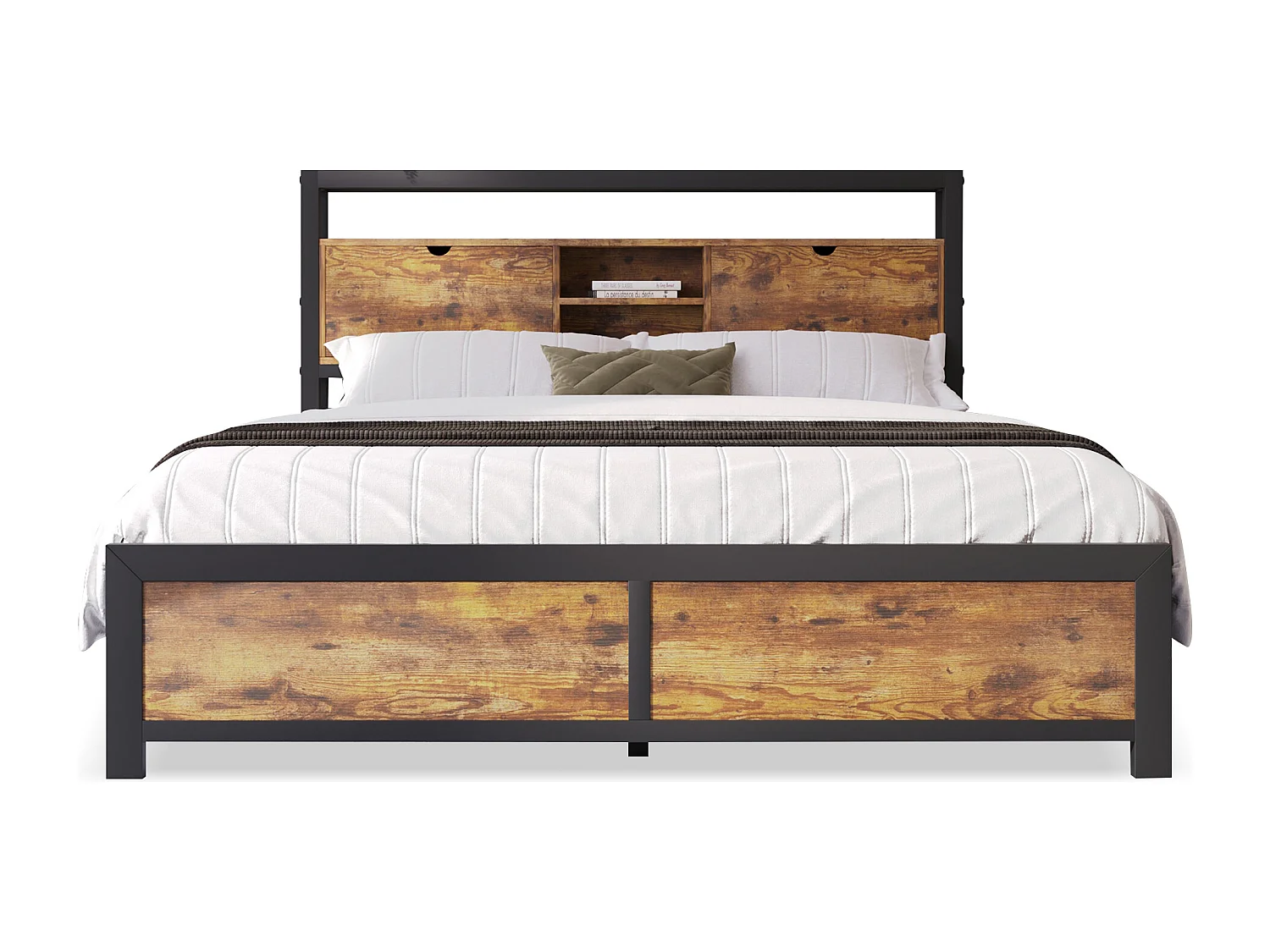 Cama para adultos 140x200 cm con espacio de almacenamiento - estructura de metal - Marrón