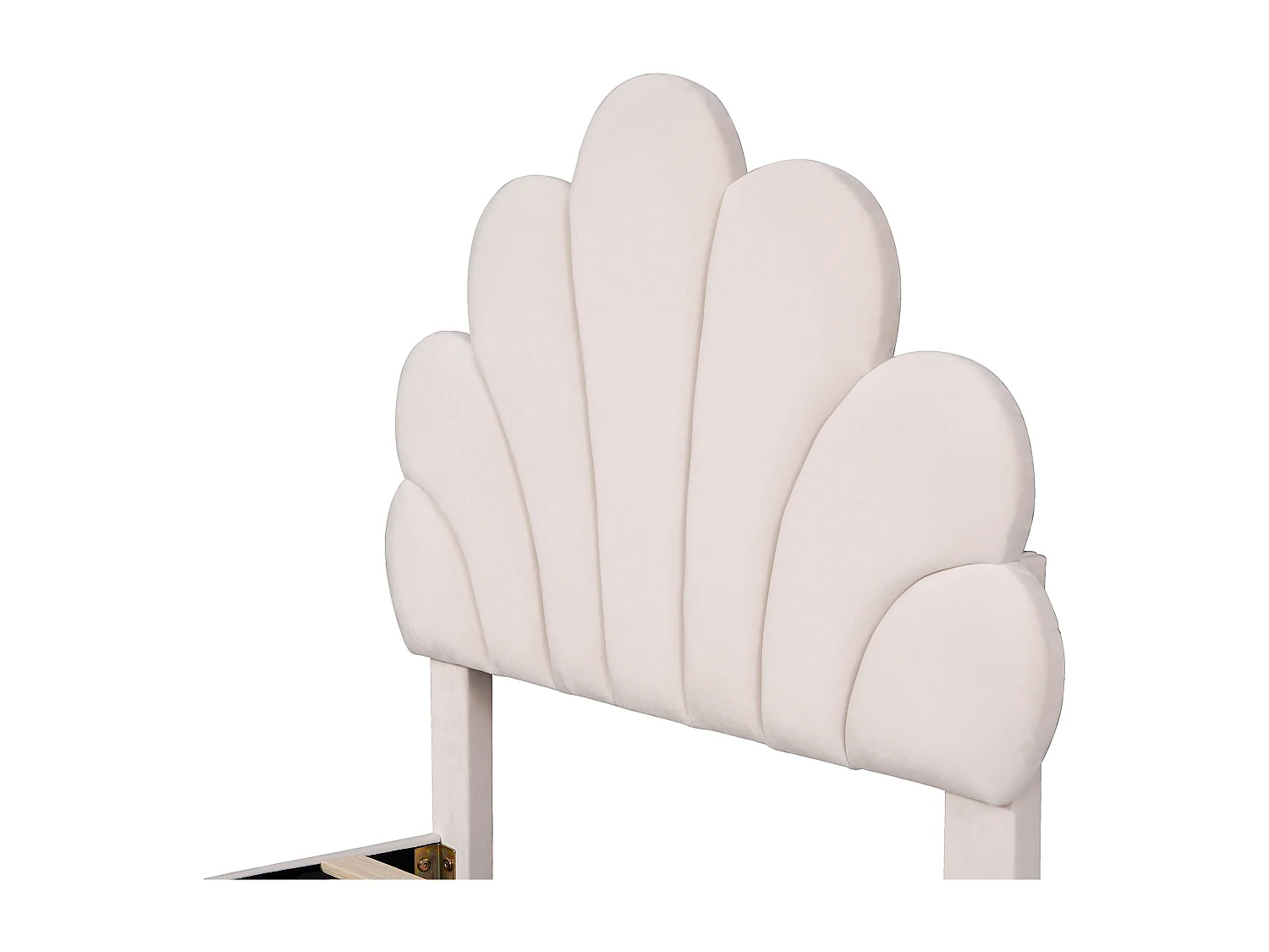 Einzelbett mit Samtbezug – 90 x 200 cm – blumenförmiges Kopfteil – mit Lattenrost – Beige