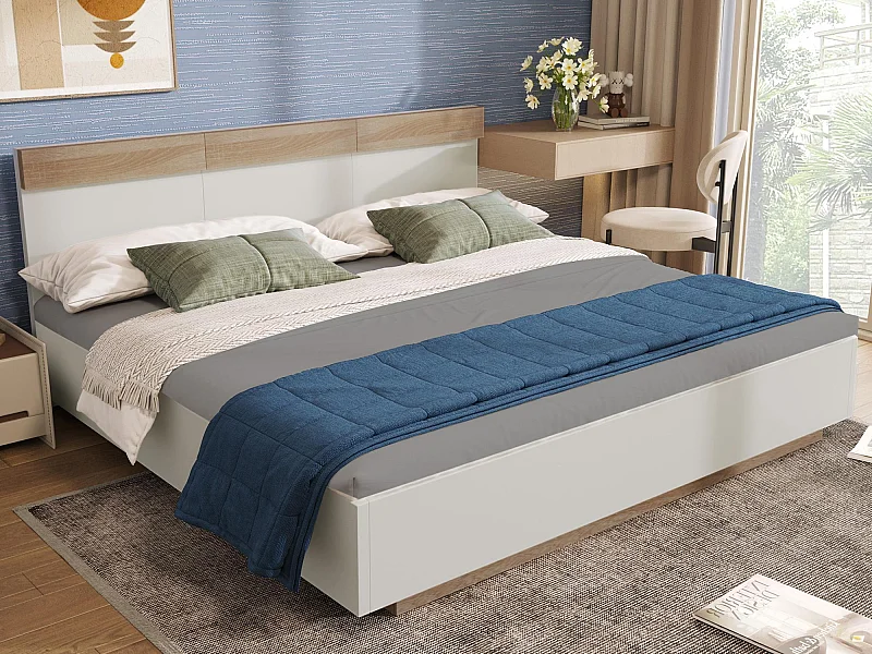 Bett für Erwachsene 180x200cm - Schwebebett mit Lattenrost - Holzrahmen - Weiß