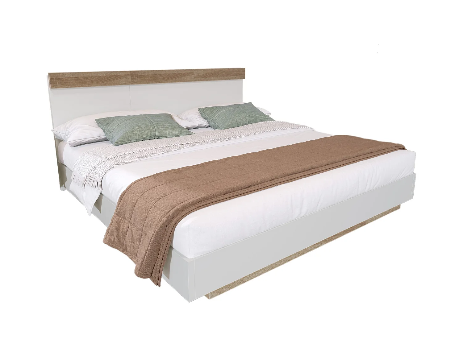 Lit adulte 180x200cm - lit flottant avec sommier à lattes - cadre en bois - blanc