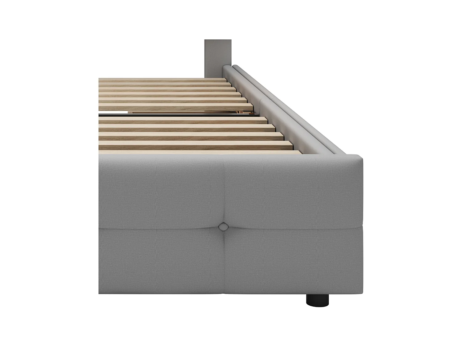 Cama individual 90x200 cm en tejido de lino con LED y 2 cajones - Gris