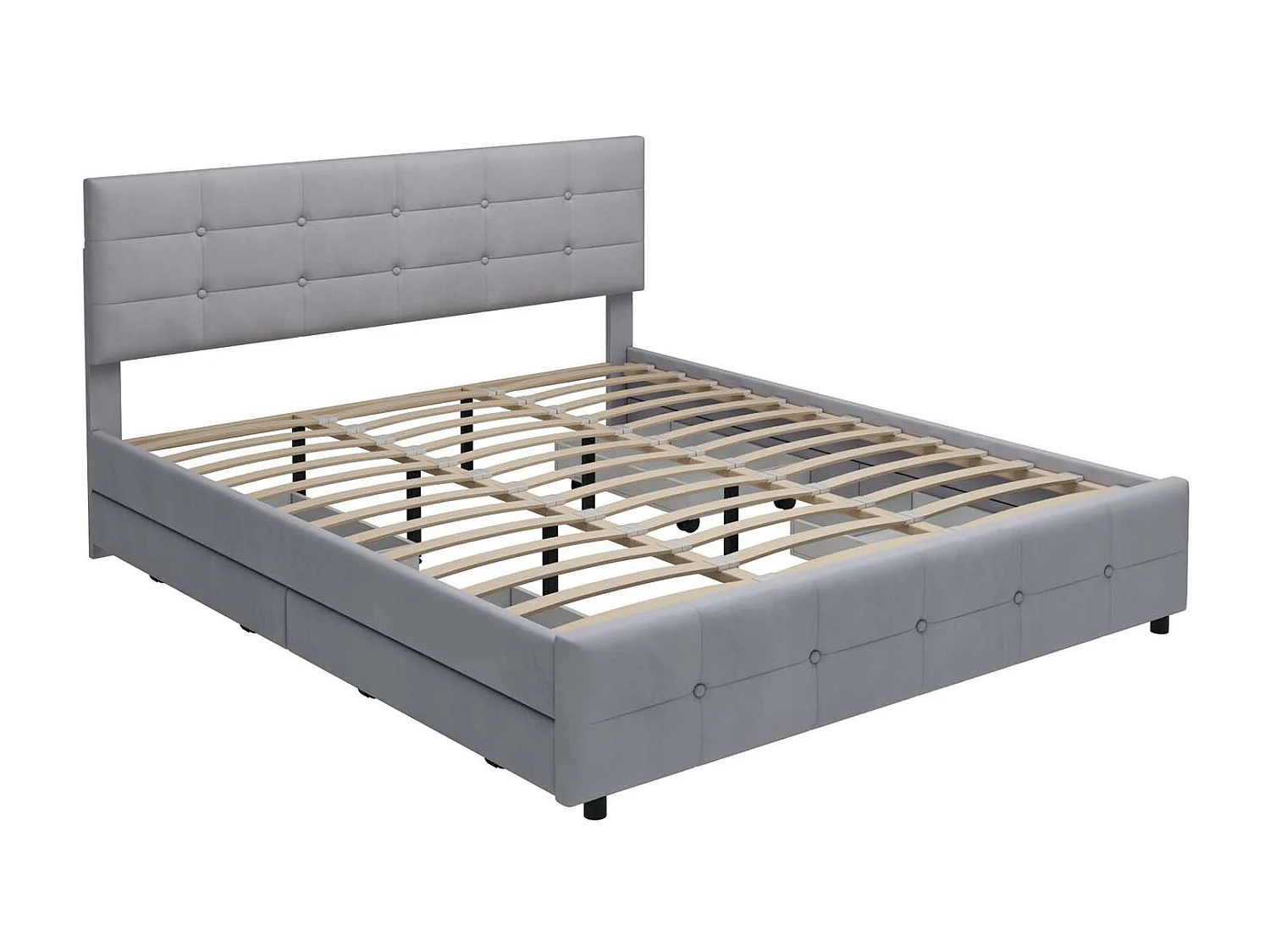 Gestoffeerd bed 180x200cm in fluweel - met 4 lades en lattenbodem - Grijs