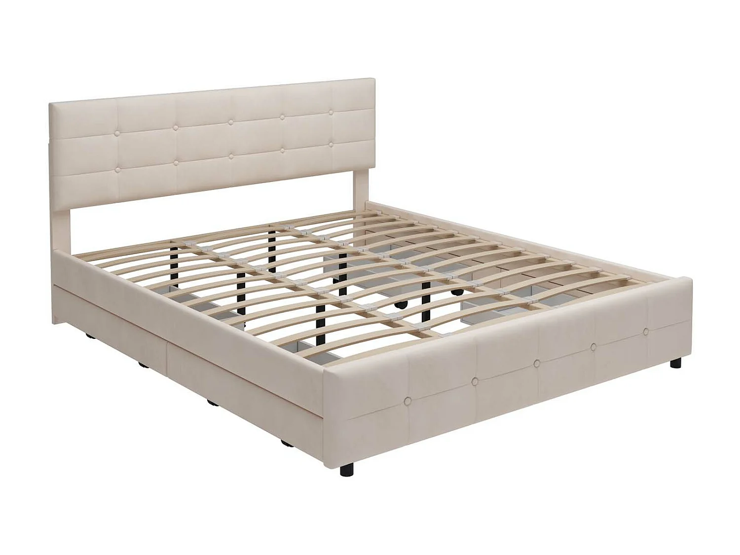 Gestoffeerd bed 180x200cm in fluweel - met 4 lades en lattenbodem - Beige