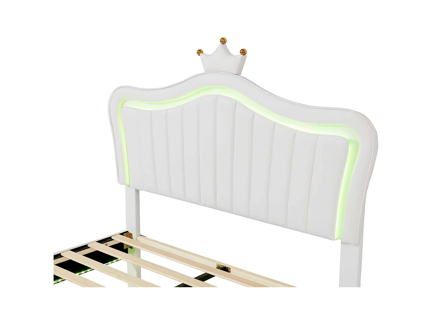 Lit enfant 140x200cm en similicuir avec LED + tête de lit réglable + sommier à lattes - Blanc