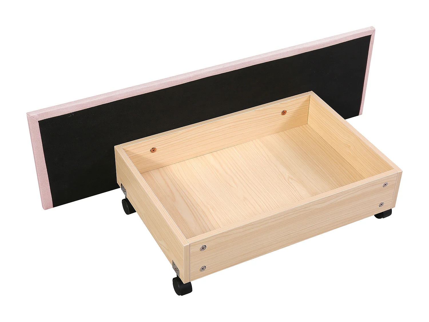 Lit simple 90x200cm en tissu de lin avec LED et 2 tiroirs - Rose