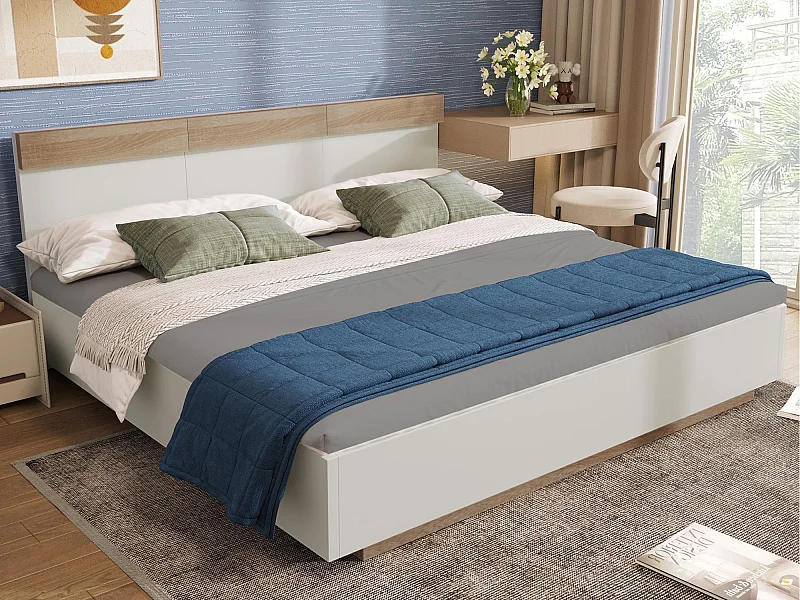 Cama para adultos 140x200 cm - cama flotante con somier - estructura de madera - blanco
