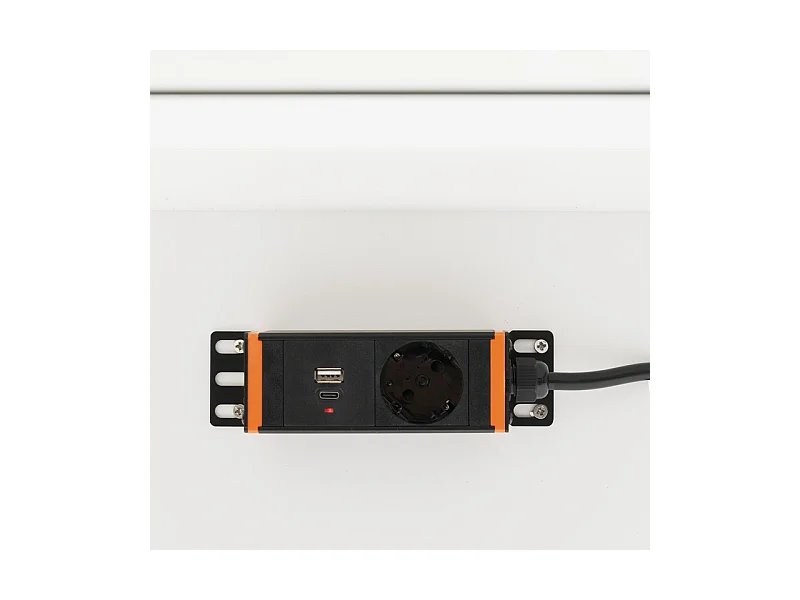 Lit adulte 180x200cm avec chevets suspendus + LED et ports USB + sommier à lattes - bois - blanc