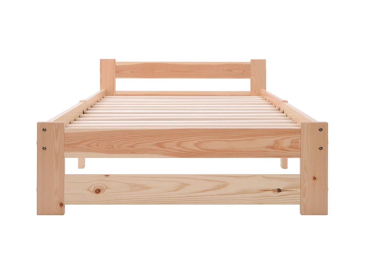 Einzelbett aus Massivholz 90x200cm mit Kopfteil und Lattenrost – Natur