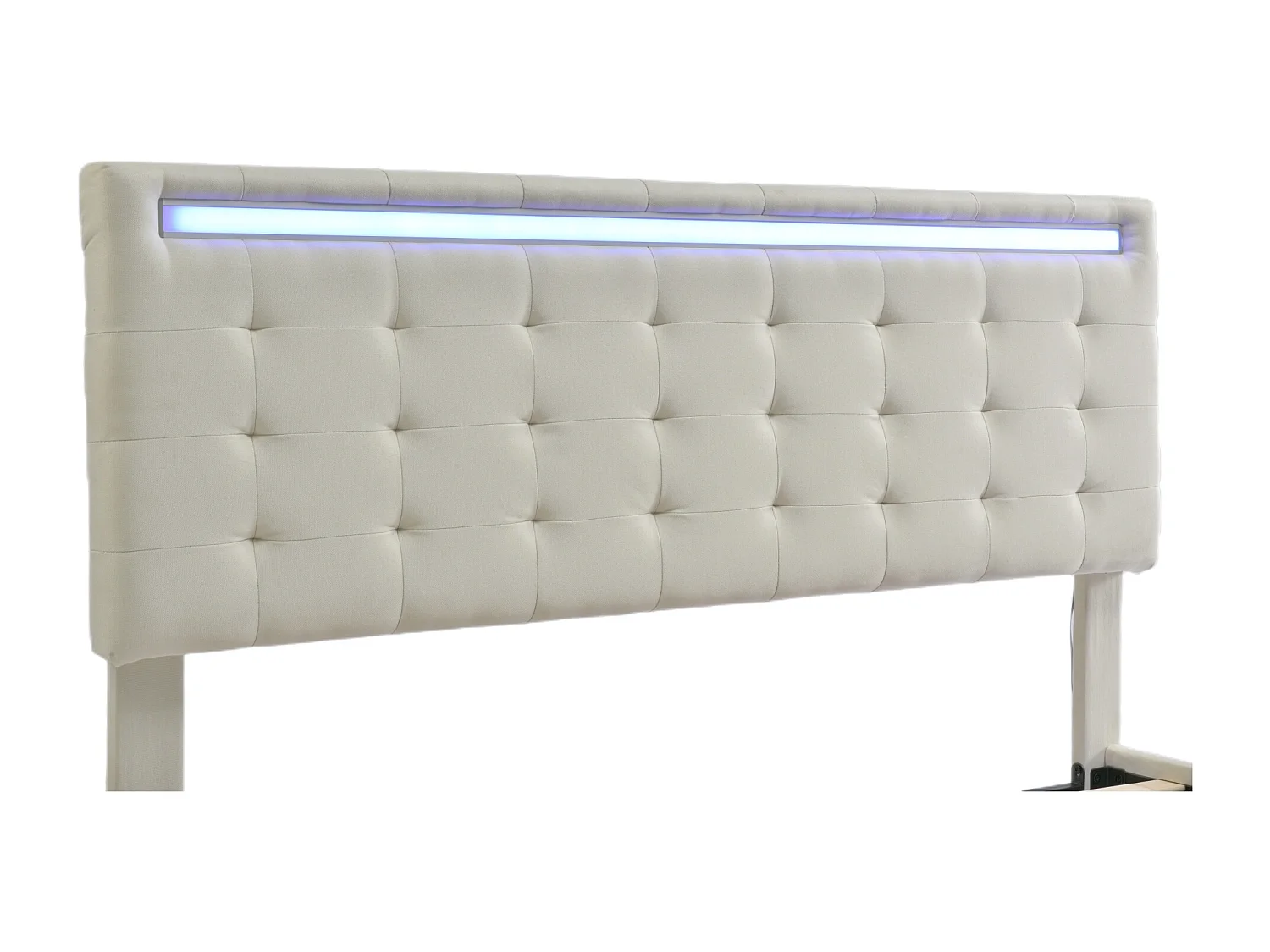 Lit adulte 140x200cm - lit flottant avec LED et 2 ports USB + sommier à lattes - tissu en lin - Beige