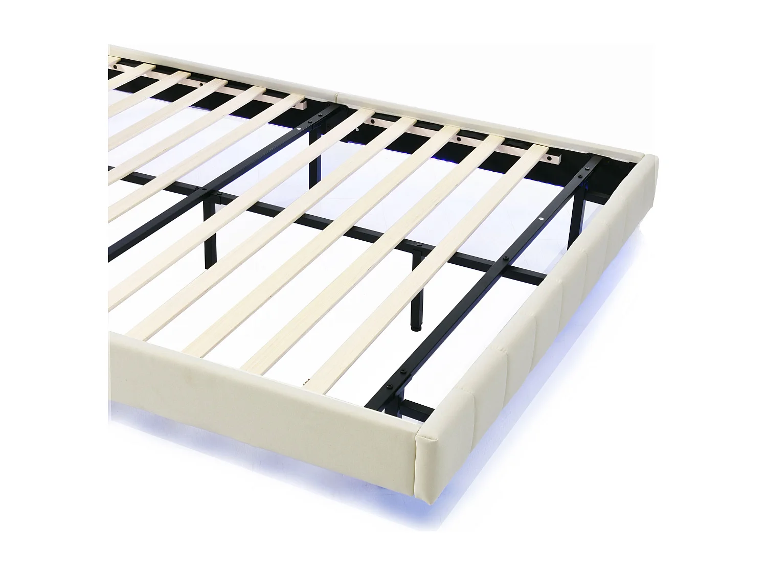 Lit adulte 140x200cm - lit flottant avec LED et 2 ports USB + sommier à lattes - tissu en lin - Beige