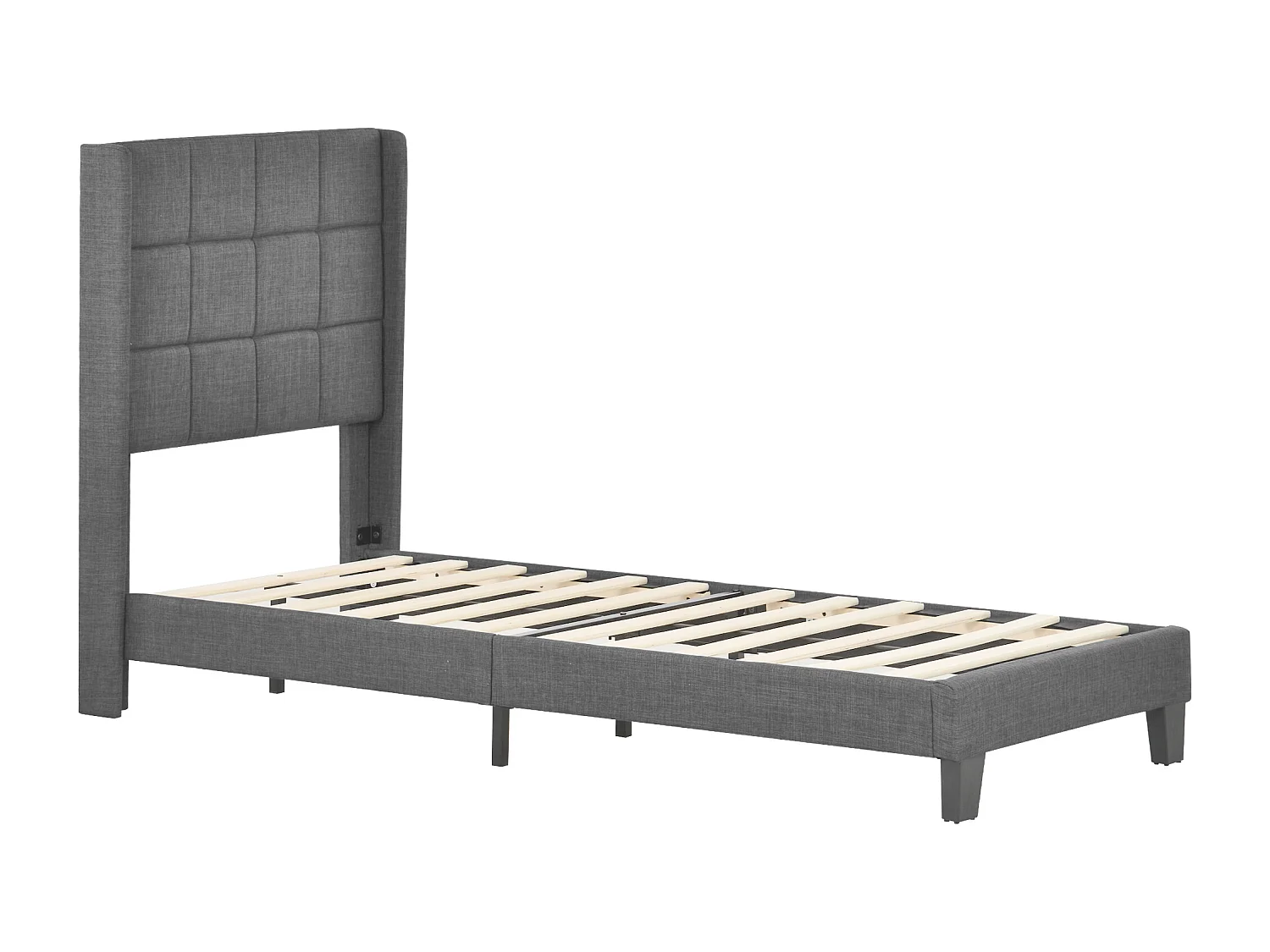Cama tapizada en tela de lino - 90x200cm - con cabecero y somier - Gris