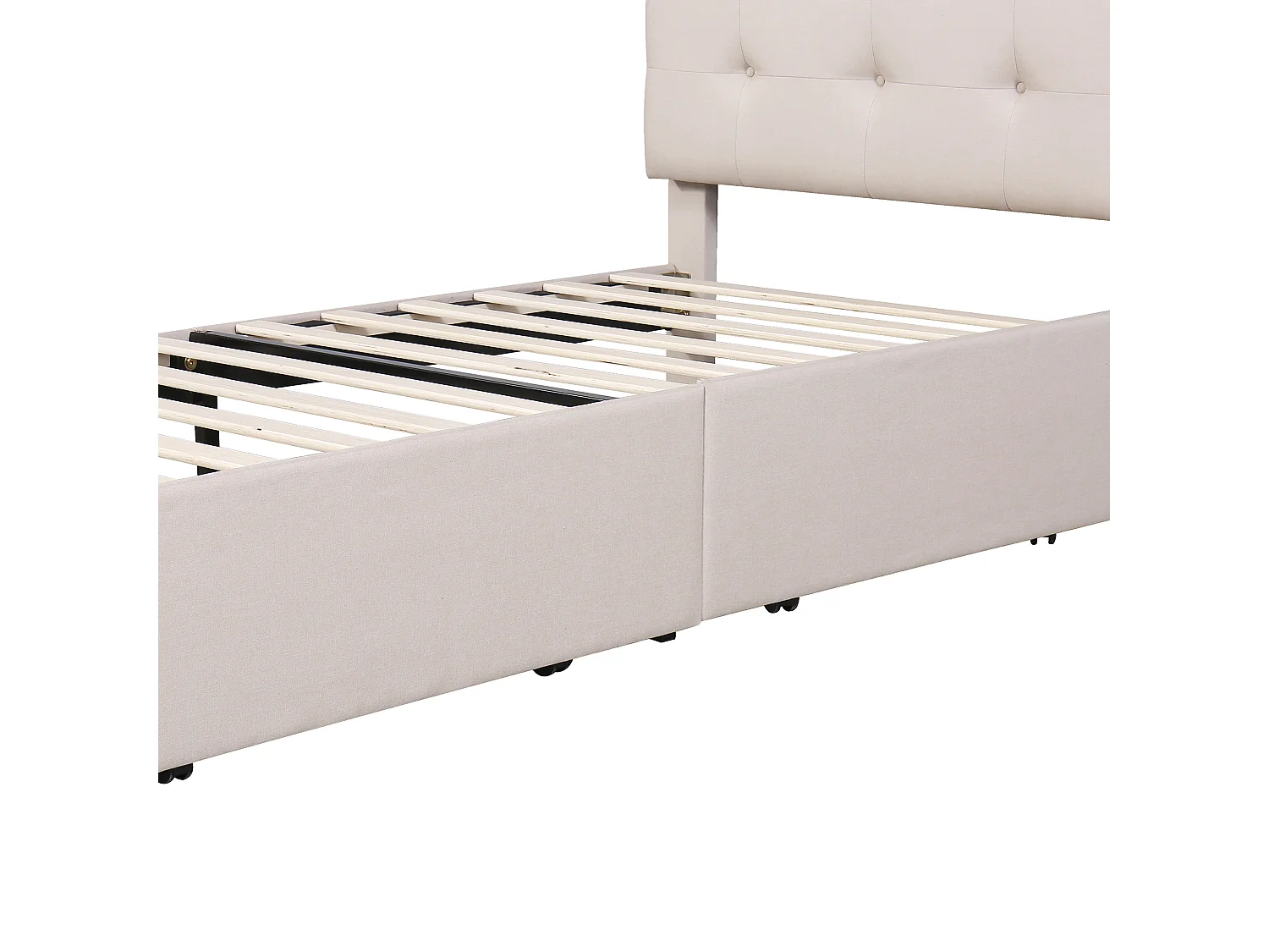 Lit simple 90x200cm en tissu de lin avec LED et 2 tiroirs - Beige