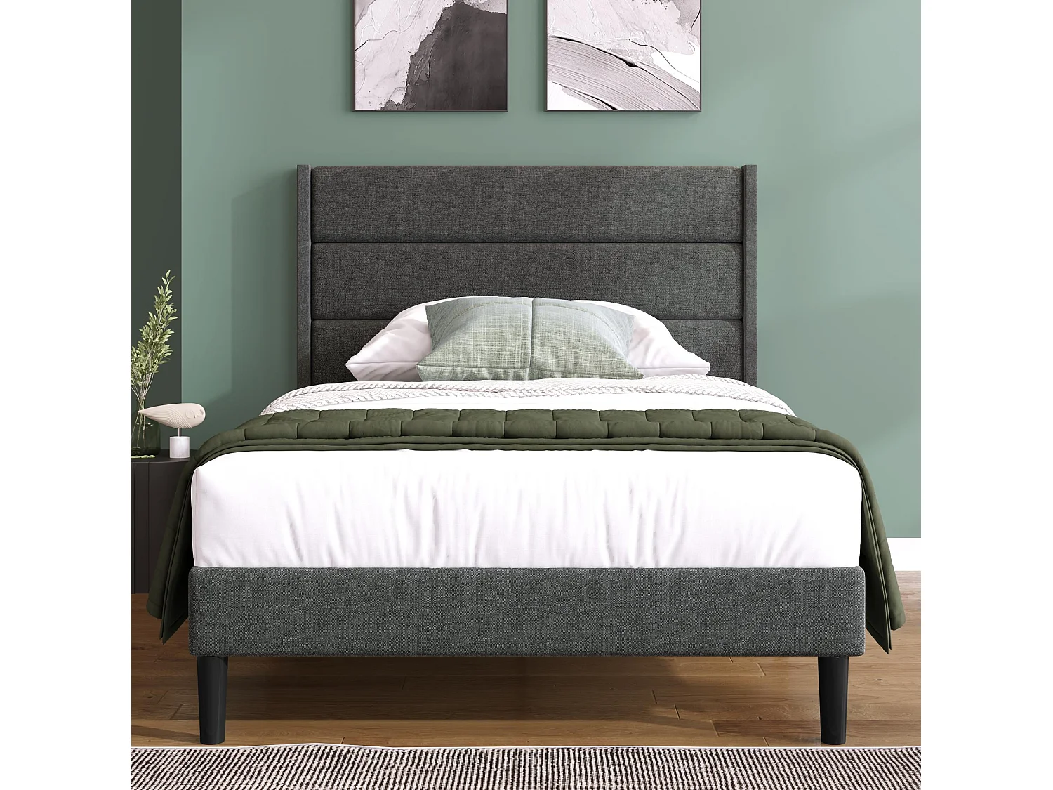 Gestoffeerd linnen bed - 90x200cm - eigentijdse stijl - Grijs