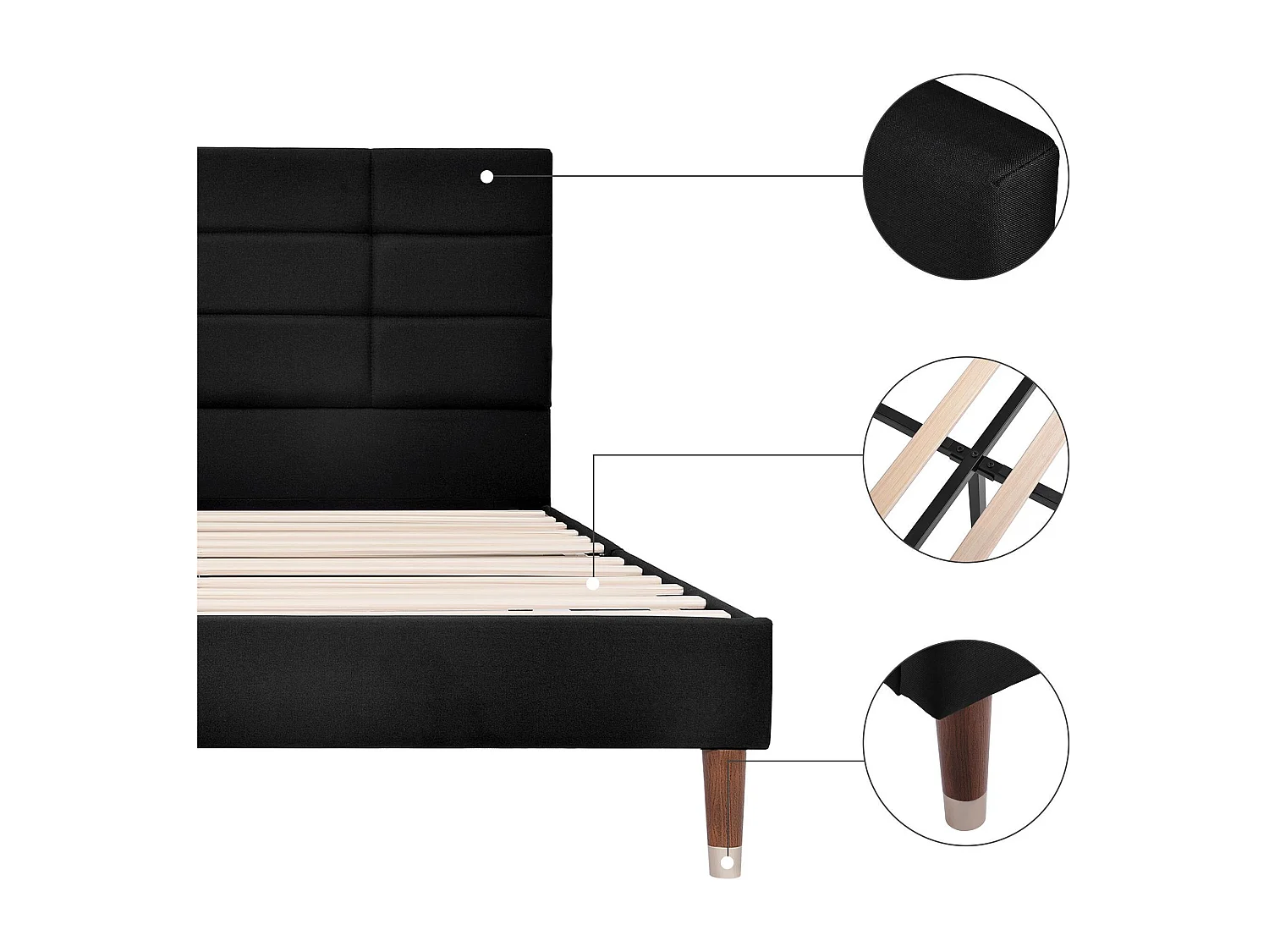 Doppelbett 140 x 200 cm – gepolstertes Leinenbett mit Lattenrost und Kopfteil – Grau