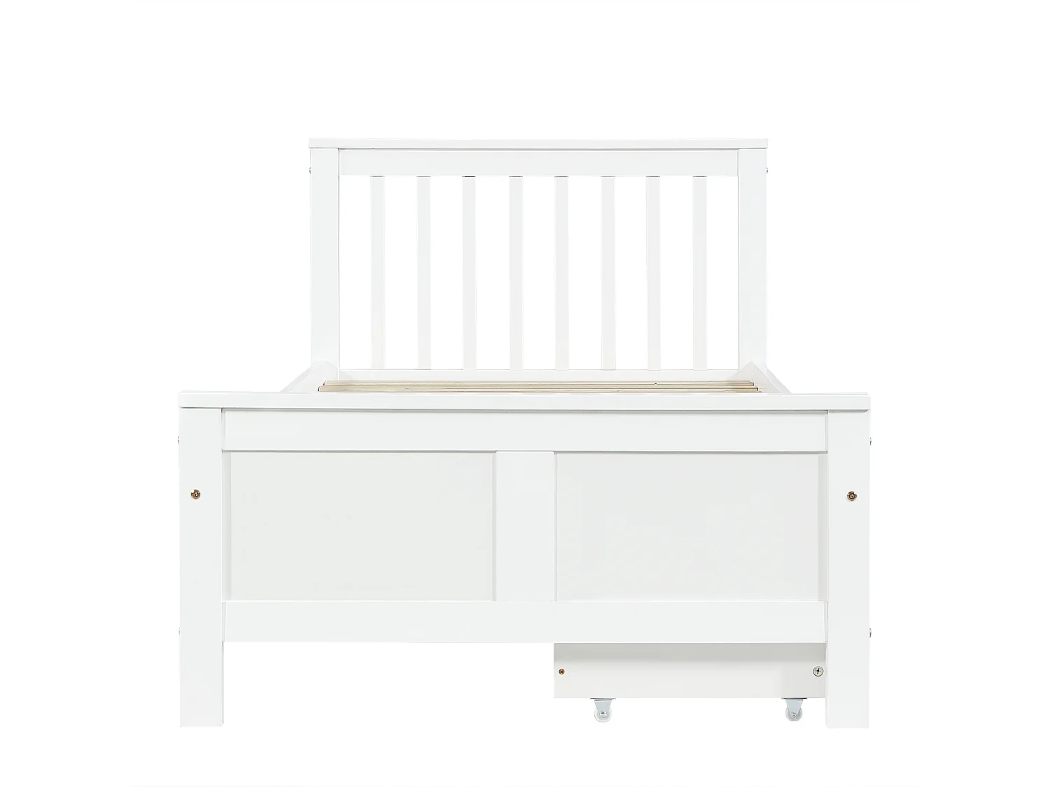 Lit simple 90x200cm en bois massif avec 2 tiroirs - Blanc