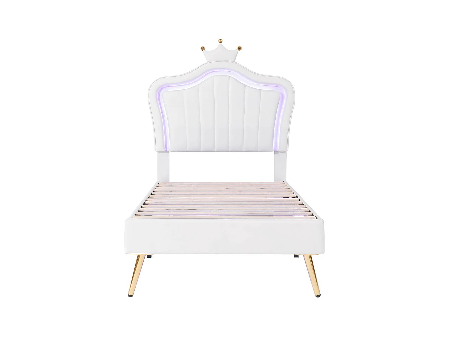 Lit enfant 90x200cm en similicuir avec LED + tête de lit réglable + sommier à lattes - Blanc