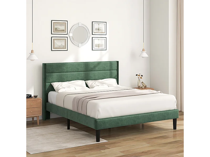 Lit rembourré en velours - 140x200cm - style contemporain - Vert