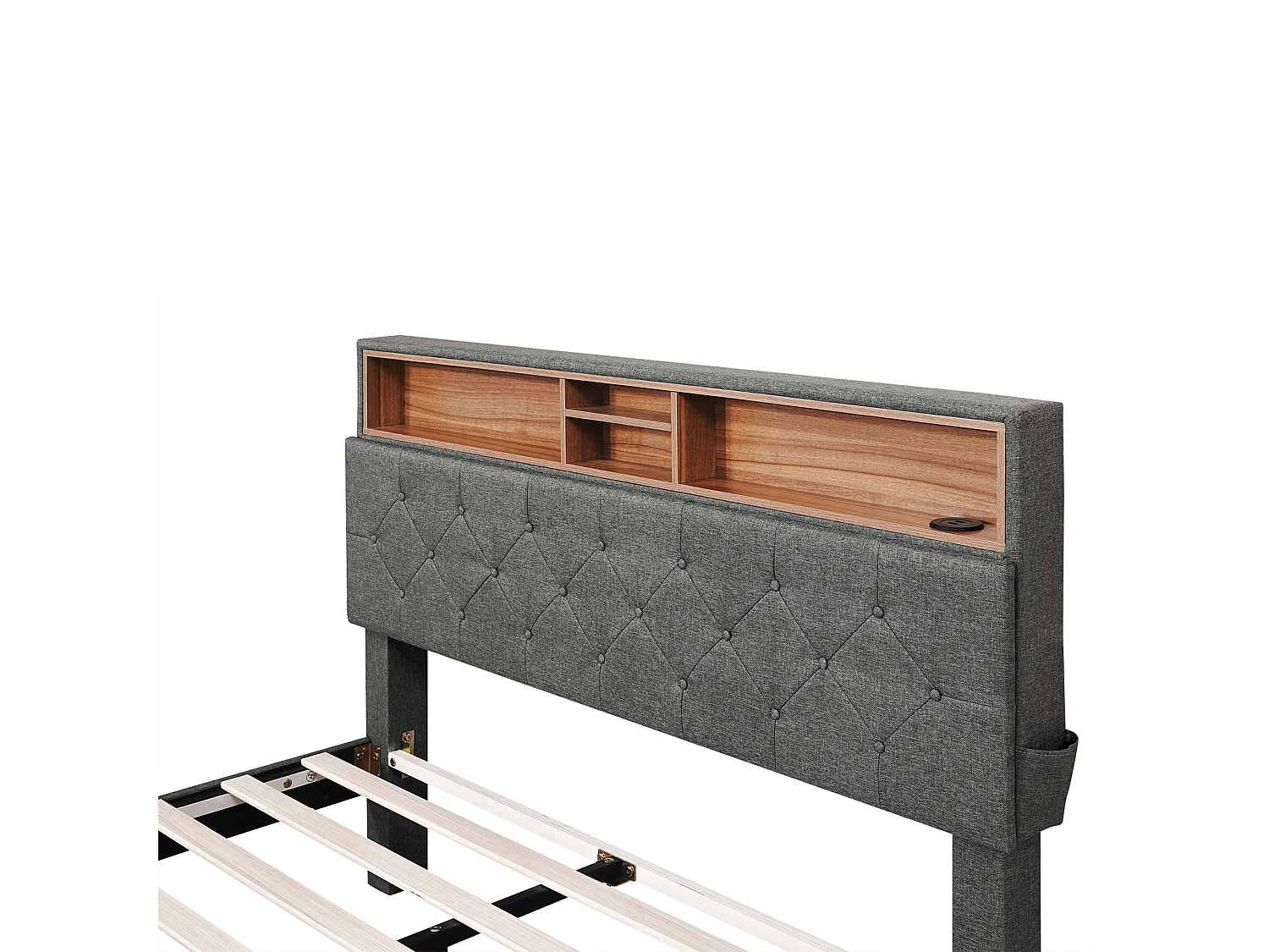 Lit double 140x200cm en lin avec LED、port USb et 2 tiroirs - tête de lit réglable - Gris