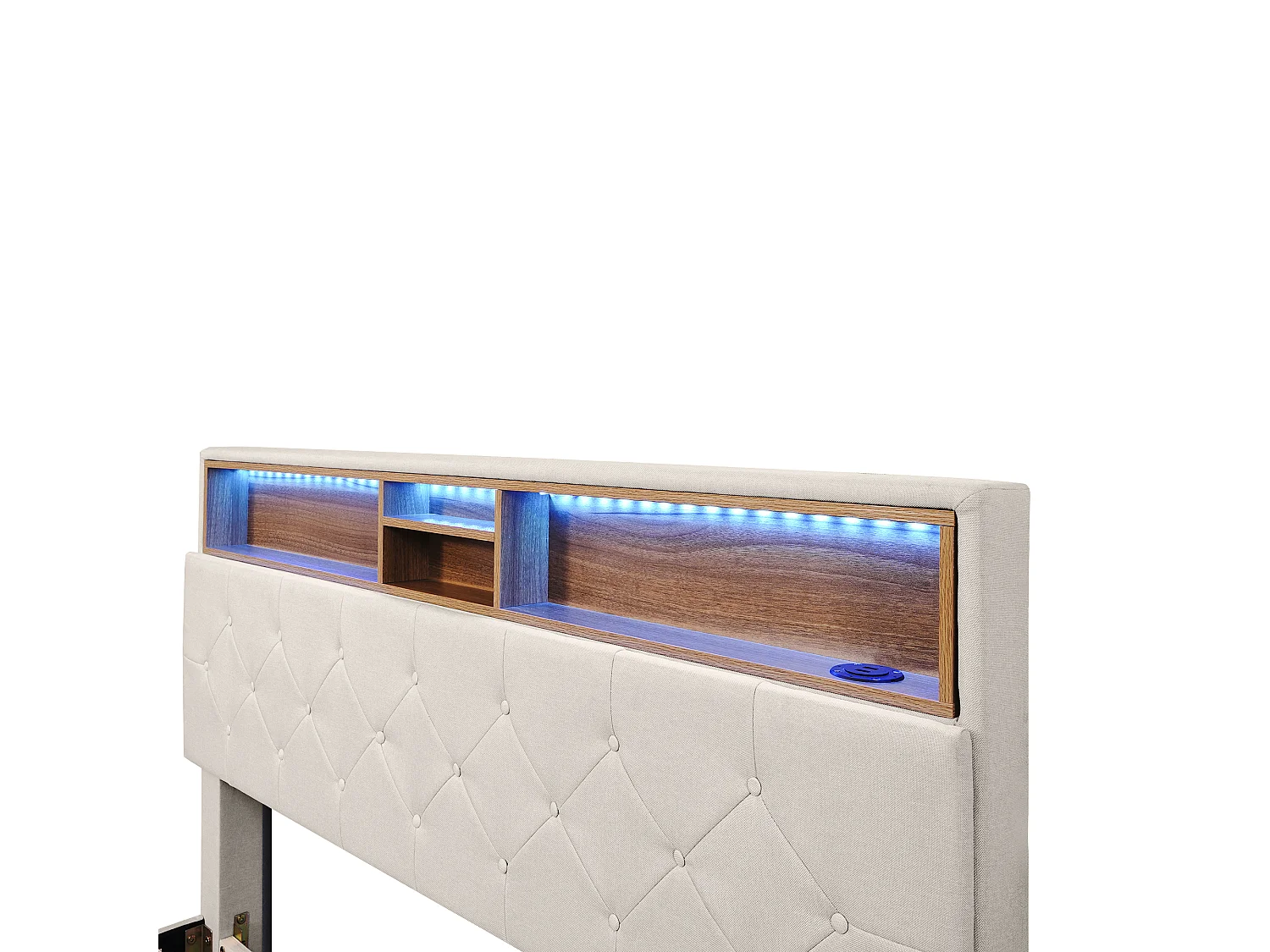 Bed van 140x200cm in linnenstof - met LED, USB-poort en 2 laden - verstelbare opbergkop - Beige